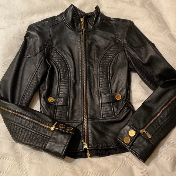 Black Leather Jacket with Gold Accents - Picture 1 of 7